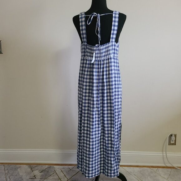 Linen Blend Gingham Dress M Petite Blue Check Tie Back Sundress Old Navy - Picture 6 of 9